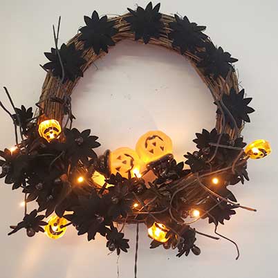 Halloween wreath supplies black bat, pumpkin oranments Halloween wreath