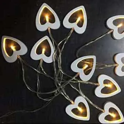 wood heart string lights