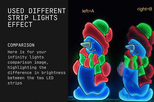 different strip lgihts effect for infinity lights