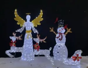 LED snowman, reindeer with sleigh, and angel